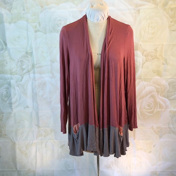 LOGO by Lori Goldstein Sweaters - LOGO Open Front Cardigan Sweater Maroon Large